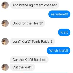 Pokwang Instagram - ito yung convo natin Chokie na talaga naman di ako magsasawa i post at i share sa mga followers ko kung pano tayo mag usap kahit sa txt baliw hahahhahaha yung nasa grocery ka at tinanong mo kung anong cheese ang ginamit ko sa adobong pata na bet na bet mo 😄😂🤣😁😆 ito ang naging sagutan natin naging game show hahhahahahhahahaha #imissyouChokie