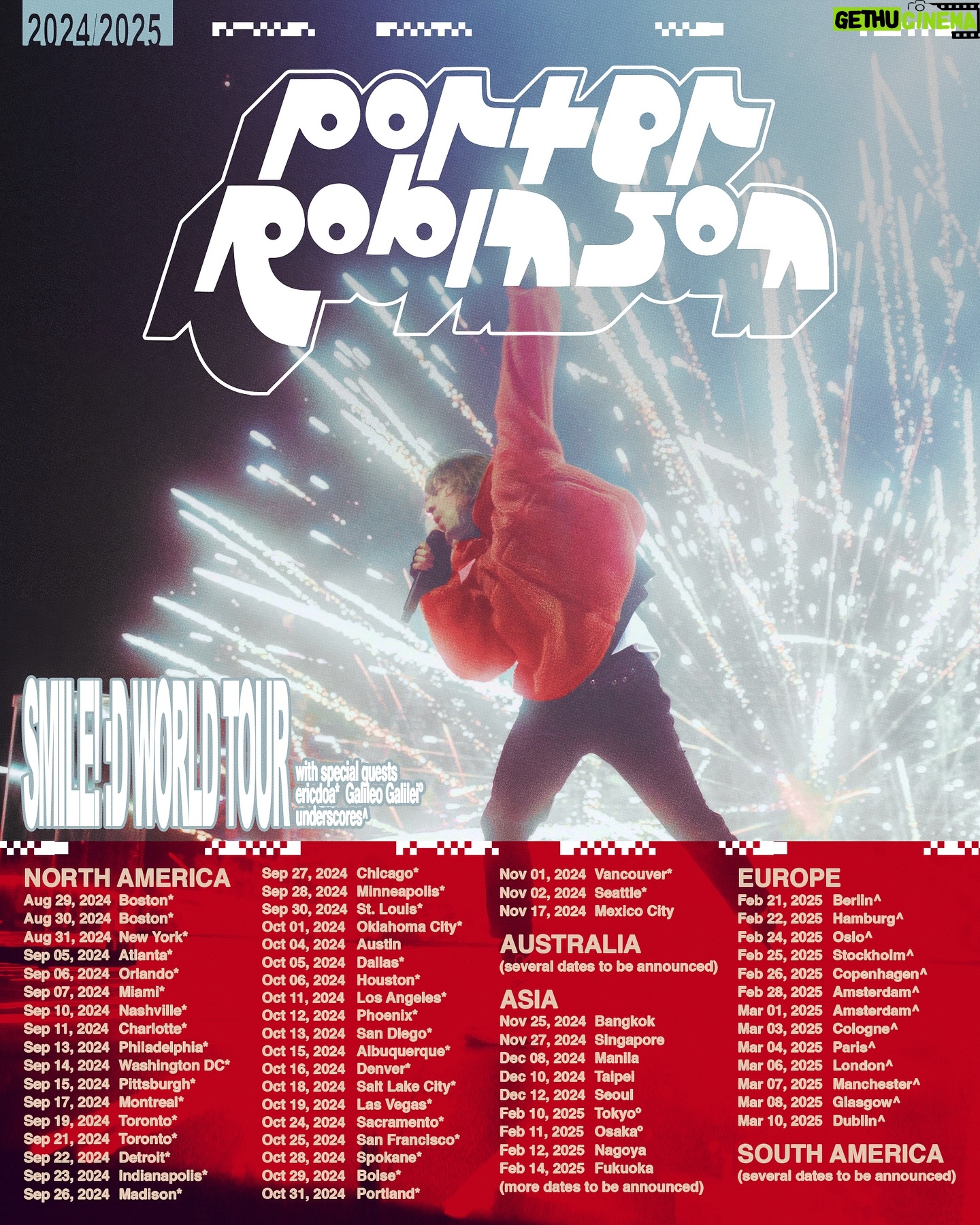 Porter Robinson - 31.2K Likes - the “SMILE! :D World Tour” is coming soon (brand new career spanning show w my live band)!! just added houston, dallas, and spokane dates (tickets on sale this friday 7/26 @ 10am local time)
also denver, we’re moving the show to red rocks !!