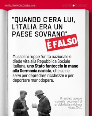 Priscilla Drag Instagram - Posted @withregram • @abolizionesuffragiouniversale No, quando c’era lui non si bonificavano tutte le paludi. E i treni non arrivavano in orario.

Ma ok, facciamo pure finta di sì.

Davvero ritenete che la vostra libertà di pensiero, di parola, di associazione e i vostri diritti alla salute, al voto e all’istruzione siano sacrificabili per un ettaro in più di palude bonificata?

Viva il 25 aprile.
Viva la Liberazione.

(Per approfondimenti, si consiglia la lettura del libro “Mu*solini ha fatto anche cose buone” dello storico Francesco Filippi)
