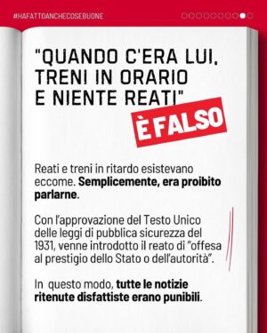 Priscilla Drag Instagram - Posted @withregram • @abolizionesuffragiouniversale No, quando c’era lui non si bonificavano tutte le paludi. E i treni non arrivavano in orario.

Ma ok, facciamo pure finta di sì.

Davvero ritenete che la vostra libertà di pensiero, di parola, di associazione e i vostri diritti alla salute, al voto e all’istruzione siano sacrificabili per un ettaro in più di palude bonificata?

Viva il 25 aprile.
Viva la Liberazione.

(Per approfondimenti, si consiglia la lettura del libro “Mu*solini ha fatto anche cose buone” dello storico Francesco Filippi)