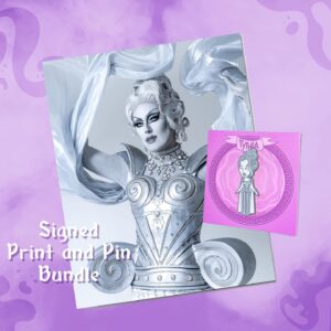 Pythia Instagram - NEW MERCH ALERT! :) After a month off from accepting personal orders with our store due to some covid complications and personal things preoccupying our time, the store has restocked prints as well as introduced a new print and pin of my finale look on Canada’s Drag Race! These are super limited stock so hurry and get yours quick! 🤍🤍🤍 Also Cameos are finally open again! I know a lot of you have been asking!
Many more things coming soon! So excited to share with you! 🏺
Pin designed by @houseofpinkart 
Print picture by @samblakesam
.
#canadasdragrace @canadasdragrace