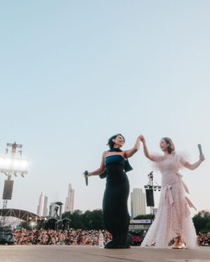 RAYE Instagram - so grateful to open for @taylorswift so grateful for the festivals and shows, so grateful people actually turn up to see us now, so grateful to be a musician, so grateful instagram let me add more pictures in my dump 🎺🥹🥰 
big kiss from me ❤️