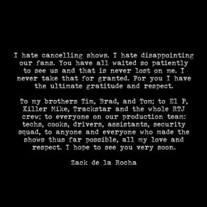 Rage Against the Machine Instagram - North American 2023 Rage tour CANCELED