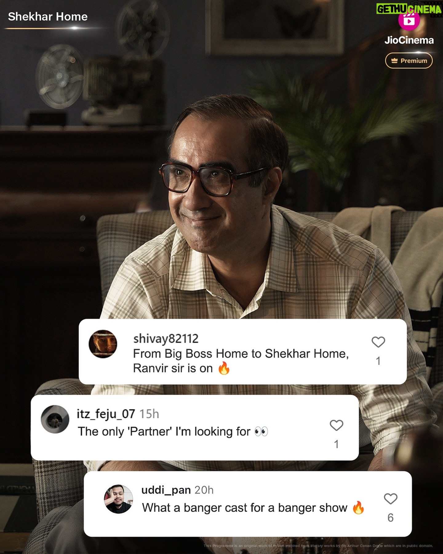 Ranvir Shorey - 3.9K Likes - Crime solving so good, everyoneās building a strong case for detective Shekhar Home. š
All episodes of #ShekharHome are streaming now exclusively on JioCinemaĀ Premium.
@kaykaymenon02 @ranvirshorey
@rasikadugal @iamkirtikulhari
#ShekharHomeOnJioCinema #JioCinemaPremium