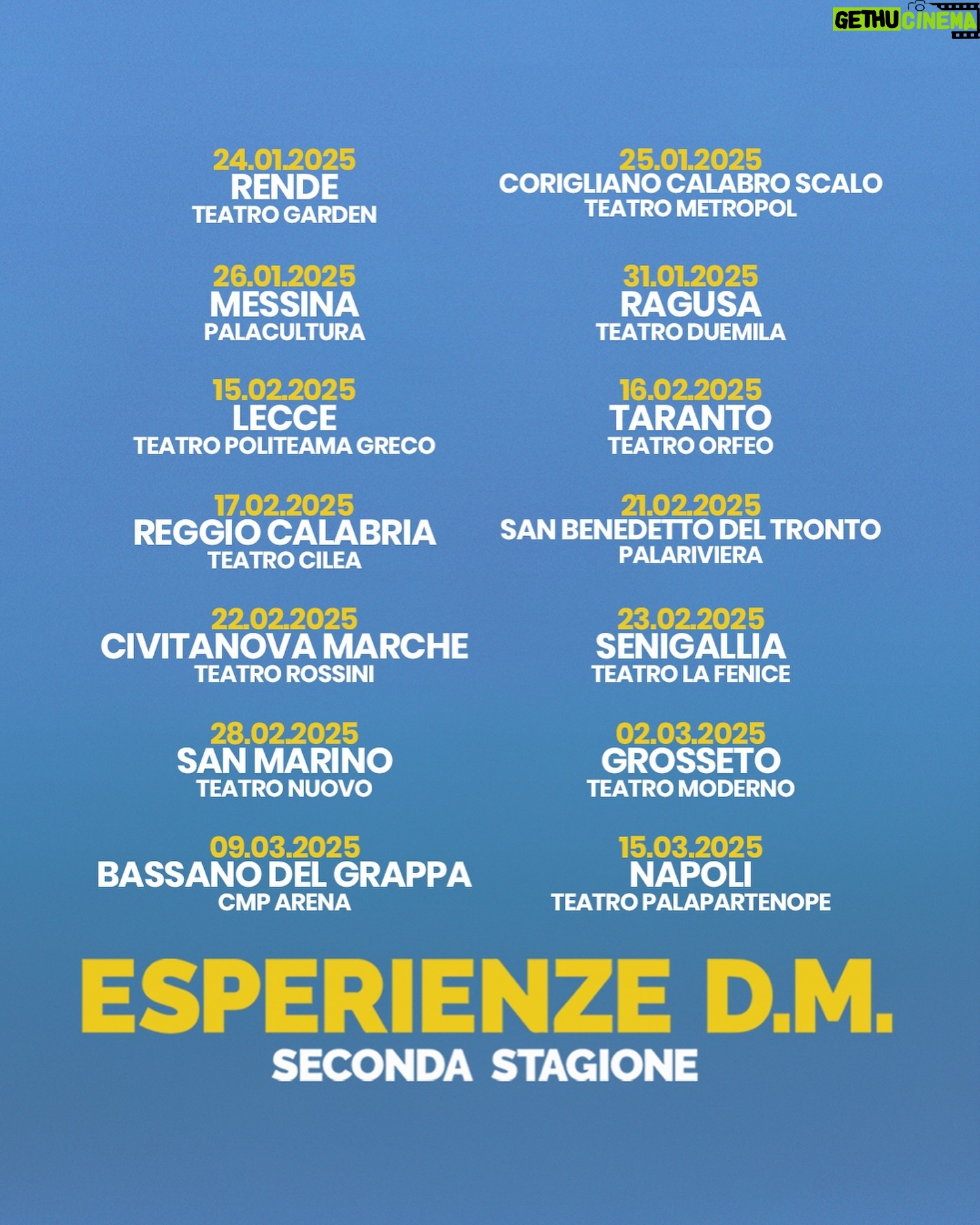 Riccardo Dose - 118.3K Likes - ESPERIENZE D.M. DAL VIVO A TEATRO - SECONDA STAGIONE - IL TOUR 2024/2025! 🎭❤️
link per acquistare i biglietti in bio 👀
Ecco a voi le prime 70 date del nostro NUOVO spettacolo A TEATRO, a queste se ne aggiungeranno altre 20 per un totale di 90 date di questo folle tour!
Affrettatevi a prendere il vostro biglietto perché tantissime date sono già SOLD OUT!
CI RIVEDIAMO A TEATRO❤️