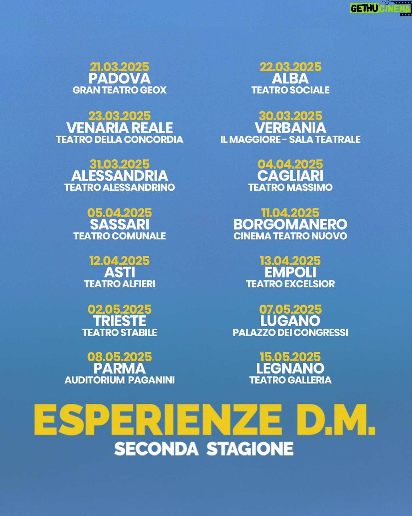 Riccardo Dose - 118.3K Likes - ESPERIENZE D.M. DAL VIVO A TEATRO - SECONDA STAGIONE - IL TOUR 2024/2025! 🎭❤️
link per acquistare i biglietti in bio 👀
Ecco a voi le prime 70 date del nostro NUOVO spettacolo A TEATRO, a queste se ne aggiungeranno altre 20 per un totale di 90 date di questo folle tour!
Affrettatevi a prendere il vostro biglietto perché tantissime date sono già SOLD OUT!
CI RIVEDIAMO A TEATRO❤️