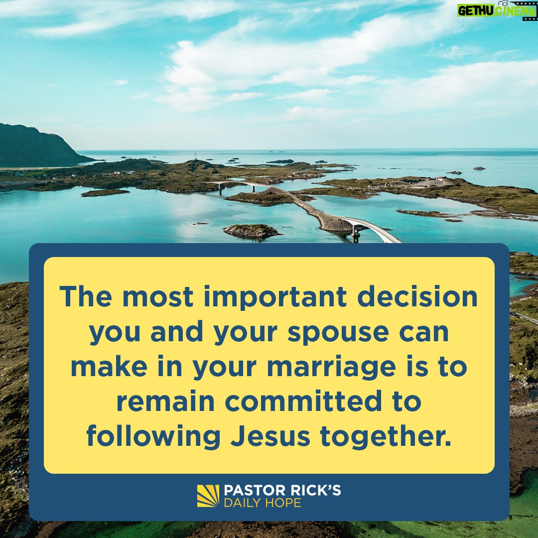 Rick Warren - 3.1K Likes - There are many things couples can do to grow in their relationship. But the most important choice you can make is to follow Jesus together.
Discover some practical ways to live out your faith as a couple in today’s #DailyHope devotional. Click the link in profile or visit http://bit.ly/pastorrick.