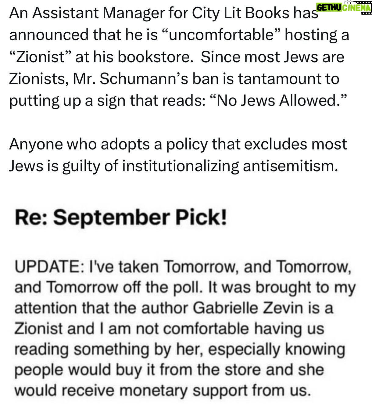 Ritchie Torres - 7.2K Likes - An Assistant Manager for City Lit Books has announced that he is “uncomfortable” hosting a “Zionist” at his bookstore. Since most Jews are Zionists, Mr. Schumann’s ban is tantamount to putting up a sign that reads: “No Jews Allowed.”
Anyone who adopts a policy that excludes most Jews is guilty of institutionalizing antisemitism.