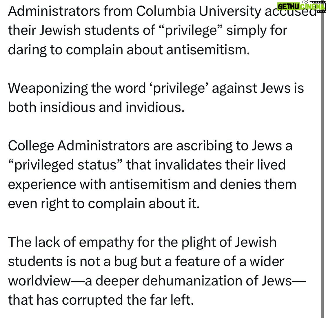 Ritchie Torres - 8.5K Likes - Administrators from Columbia University accused their Jewish students of “privilege” simply for daring to complain about antisemitism.
Weaponizing the word ‘privilege’ against Jews is both insidious and invidious.
College Administrators are ascribing to Jews a “privileged status” that invalidates their lived experience with antisemitism and denies them even right to complain about it.
The lack of empathy for the plight of Jewish students is not a bug but a feature of a wider worldview—a deeper dehumanization of Jews—that has corrupted the far left.