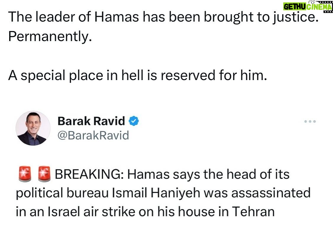Ritchie Torres - 12K Likes - The leader of Hamas has been brought to justice. Permanently.
A special place in hell is reserved for him.