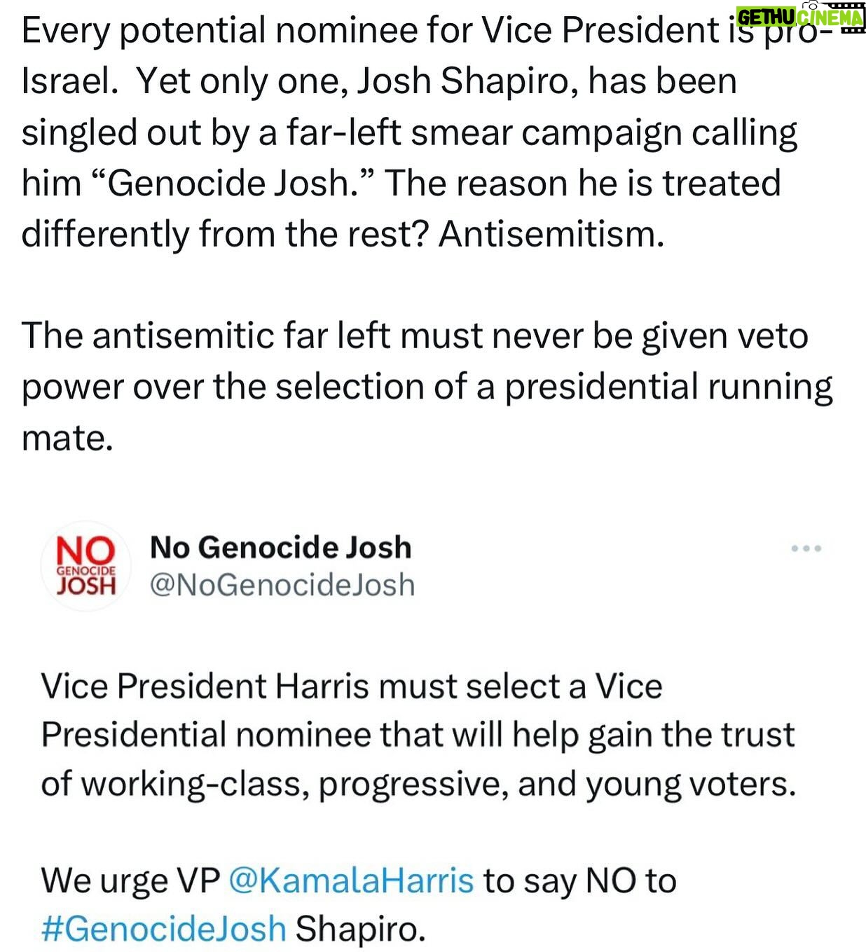 Ritchie Torres - 12.3K Likes - Every potential nominee for Vice President is pro-Israel. Yet only one, Josh Shapiro, has been singled out by a far-left smear campaign calling him “Genocide Josh.” The reason he is treated differently from the rest? Antisemitism.
The antisemitic far left must never be given veto power over the selection of a presidential running mate.