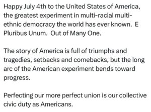Ritchie Torres Instagram - Happy July 4th to the United States of America, the greatest experiment in multi-racial multi-ethnic democracy the world has ever known.  E Pluribus Unum.  Out of Many One. 

The story of America is full of triumphs and tragedies, setbacks and comebacks, but the long arc of the American experiment bends toward progress. 

Perfecting our more perfect union is our collective civic duty as Americans.