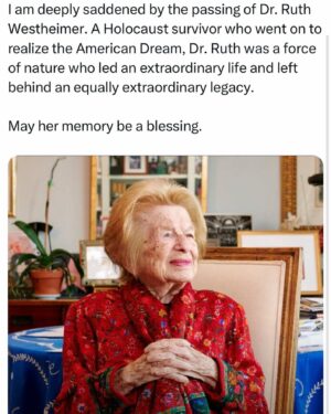 Ritchie Torres Instagram - I am deeply saddened by the passing of Dr. Ruth Westheimer. A Holocaust survivor who went on to realize the American Dream, Dr. Ruth was a force of nature who led an extraordinary life and left behind an equally extraordinary legacy. 

May her memory be a blessing.