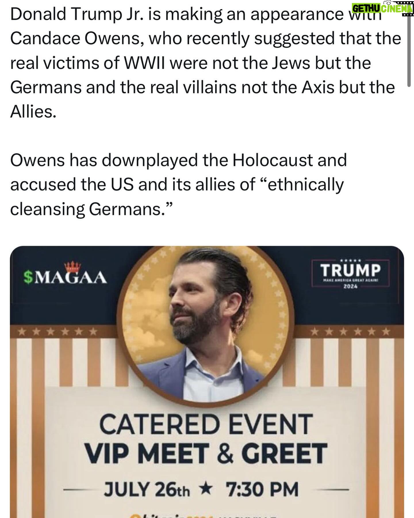 Ritchie Torres - 4.6K Likes - Donald Trump Jr. is making an appearance with Candace Owens, who recently suggested that the real victims of WWII were not the Jews but the Germans and the real villains not the Axis but the Allies.
Owens has downplayed the Holocaust and accused the US and its allies of “ethnically cleansing Germans.”