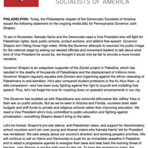 Ritchie Torres Instagram - The Democratic Socialists of America is waging a smear campaign against Governor Josh Shapiro. Even though the Governor is well within the mainstream of the Democratic Party—a mainstream from which the DSA itself is far removed—the DSA is nonetheless singling out the Governor simply because he is Jewish. It should be called out for what it is: antisemitism. 

Just as troubling, the DSA refuses to utter the word ‘Israel,” instead calling it “the Zionist Project in Palestine.” The antisemitism of the DSA has no place in the Democratic Party.