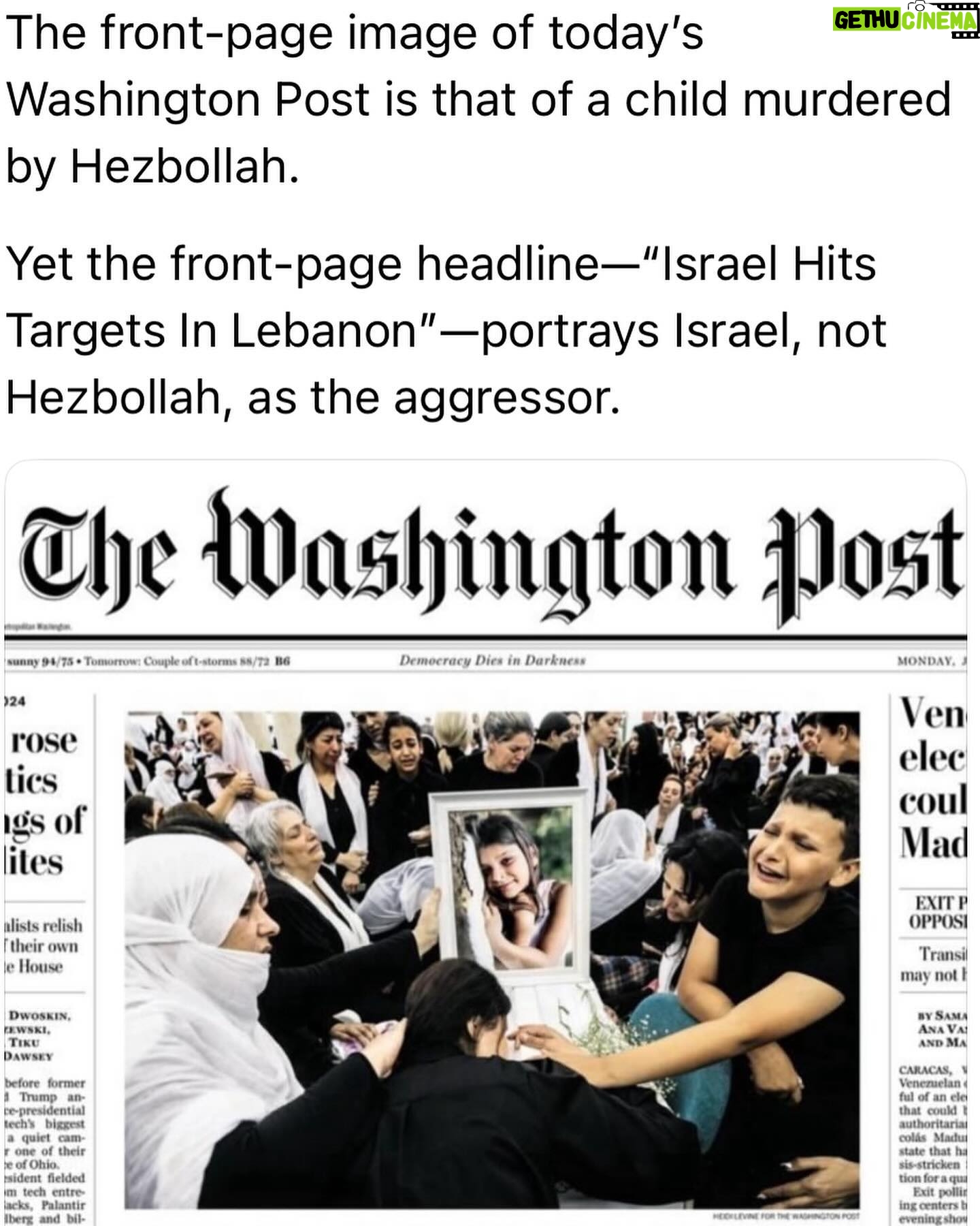 Ritchie Torres - 13.7K Likes - The front-page image of today’s Washington Post is that of a child murdered by Hezbollah.
Yet the front-page headline—“Israel Hits Targets In Lebanon”—portrays Israel, not Hezbollah, as the aggressor.