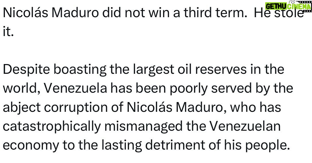 Ritchie Torres - 1.6K Likes - Nicolás Maduro did not win a third term. He stole it.
Despite boasting the largest oil reserves in the world, Venezuela has been poorly served by the abject corruption of Nicolás Maduro, who has catastrophically mismanaged the Venezuelan economy to the lasting detriment of his people.