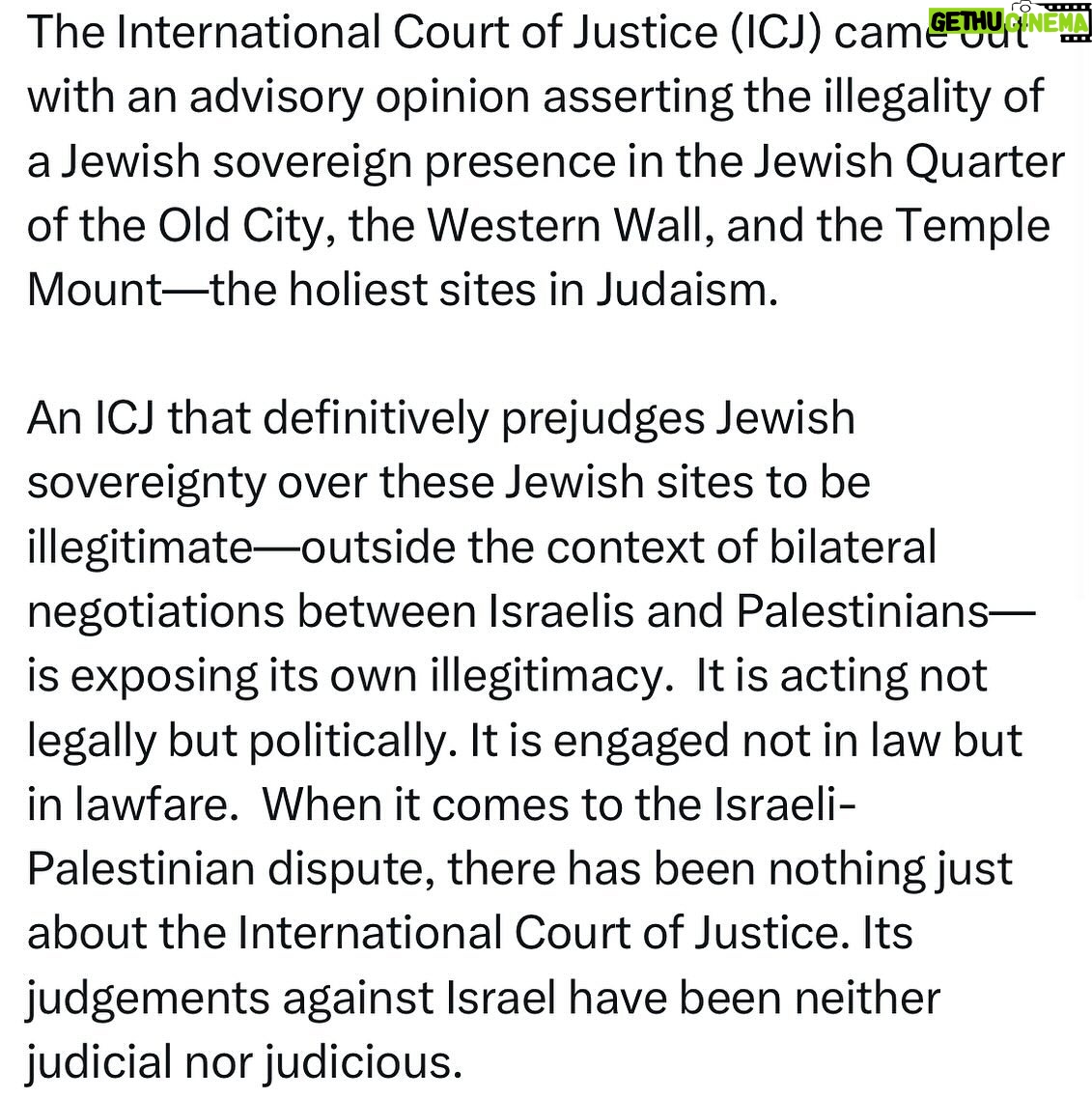 Ritchie Torres - 6.8K Likes - The International Court of Justice (ICJ) came out with an advisory opinion asserting the illegality of a Jewish sovereign presence in the Jewish Quarter of the Old City, the Western Wall, and the Temple Mount—the holiest sites in Judaism.
An ICJ that definitively prejudges Jewish sovereignty over these Jewish sites to be illegitimate—outside the context of bilateral negotiations between Israelis and Palestinians—is exposing its own illegitimacy. It is acting not legally but politically. It is engaged not in law but in lawfare. When it comes to the Israeli-Palestinian dispute, there has been nothing just about the International Court of Justice. Its judgements against Israel have been neither judicial nor judicious.