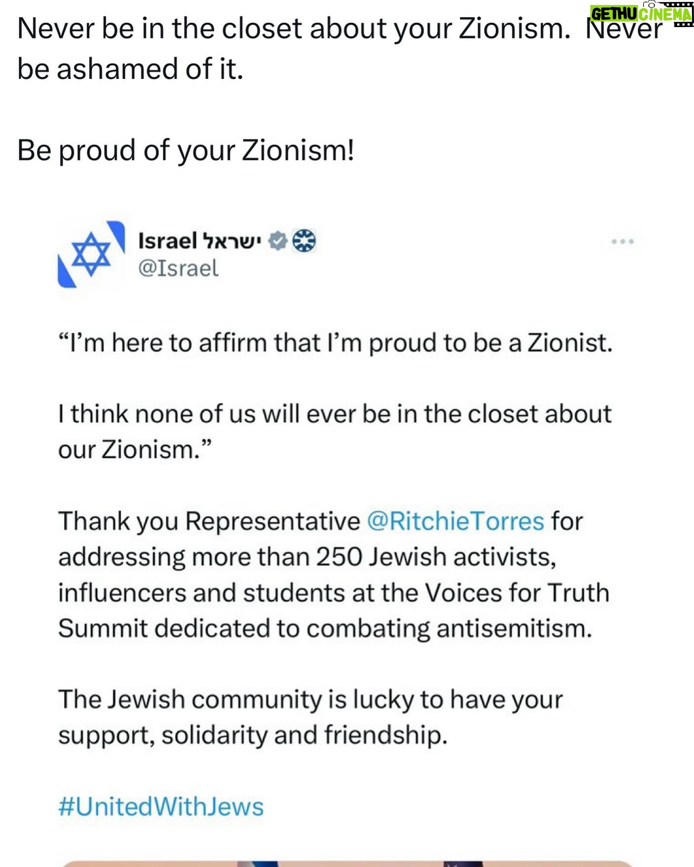 Ritchie Torres - 6.7K Likes - Never be in the closet about your Zionism. Never be ashamed of it.
Be proud of your Zionism!