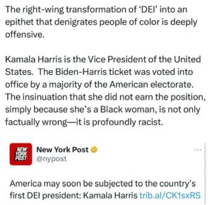 Ritchie Torres Instagram - The right-wing transformation of ‘DEI’ into an epithet that denigrates people of color is deeply offensive. 

Kamala Harris is the Vice President of the United States.  The Biden-Harris ticket was voted into office by a majority of the American electorate. The insinuation that she did not earn the position, simply because she’s a Black woman, is not only factually wrong—it is profoundly racist.