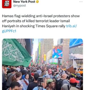 Ritchie Torres Instagram - If you are waving a Hamas flag in the heart of Times Square to protest the death of one of the world’s worst terrorists, Ismail Haniyeh, you are not “pro-Palestinian.” You are pro-Hamas, anti-Israel, anti-American—anything but “pro-Palestinian.”

Shilling for a barbaric terrorist organization that murdered 1200 Israelis and abducted civilians as old as 86 and as young as 9 months is itself barbaric.