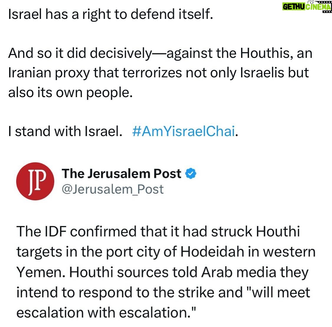Ritchie Torres - 7.8K Likes - Israel has a right to defend itself.
And so it did decisively—against the Houthis, an Iranian proxy that terrorizes not only Israelis but also its own people.
I stand with Israel. #AmYisraelChai.