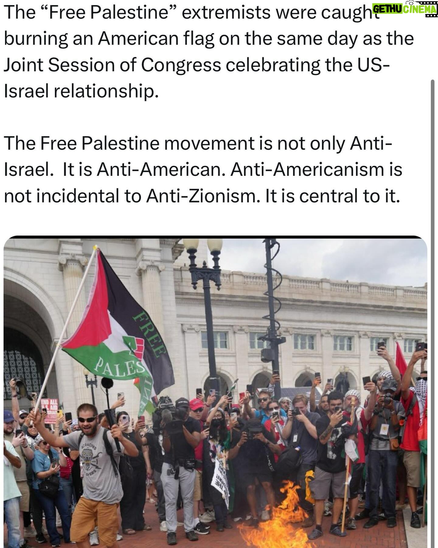 Ritchie Torres - 10.5K Likes - The “Free Palestine” extremists were caught burning an American flag on the same day as the Joint Session of Congress celebrating the US-Israel relationship.
The Free Palestine movement is not only Anti-Israel. It is Anti-American. Anti-Americanism is not incidental to Anti-Zionism. It is central to it.