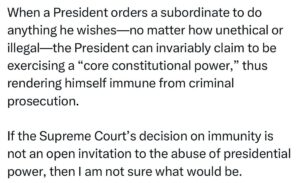 Ritchie Torres Instagram - When a President orders a subordinate to do anything he wishes—no matter how unethical or illegal—the President can invariably claim to be exercising a “core constitutional power,” thus rendering himself immune from criminal prosecution.

If the Supreme Court’s decision on immunity is not an open invitation to the abuse of presidential power, then I am not sure what would be.