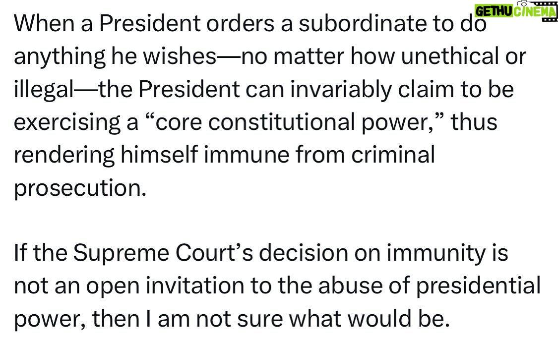 Ritchie Torres - 1.5K Likes - When a President orders a subordinate to do anything he wishes—no matter how unethical or illegal—the President can invariably claim to be exercising a “core constitutional power,” thus rendering himself immune from criminal prosecution.
If the Supreme Court’s decision on immunity is not an open invitation to the abuse of presidential power, then I am not sure what would be.