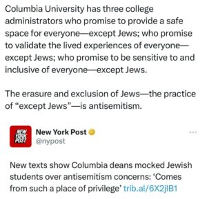 Ritchie Torres Instagram - Columbia University has three college administrators who promise to provide a safe space for everyone—except Jews; who promise to validate the lived experiences of everyone—except Jews; who promise to be sensitive to and inclusive of everyone—except Jews. 

The erasure and exclusion of Jews—the practice of “except Jews”—is antisemitism.