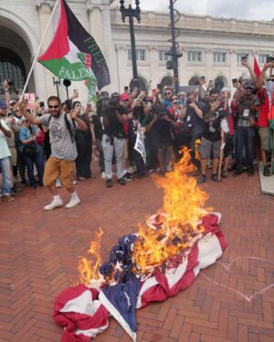 Ritchie Torres Instagram - The “Free Palestine” extremists were caught burning an American flag on the same day as the Joint Session of Congress celebrating the US-Israel relationship. 

The Free Palestine movement is not only Anti-Israel.  It is Anti-American. Anti-Americanism is not incidental to Anti-Zionism. It is central to it.