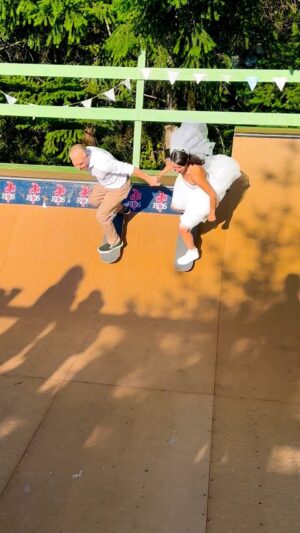 Rob 'Sluggo' Boyce Instagram - Skateboarding and matrimony…Our ramp was the centre piece of our wedding ceremony. Beautiful vows and sweet smith grinds. The photos and videos keep pouring in. Thank you everyone who came out to play with us last weekend. 
God bless we love you all 😘🌸 
#thankyouskateboarding