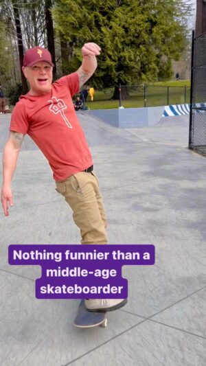 Rob 'Sluggo' Boyce Instagram - I skated street, vert and mini ramp today.🙏Forever young rolling falling and laughing 🌸 
I don’t ride away from nearly as many tricks as I used to but, I have just as much fun as I ever have. #skater #thankyou #gratitude #skatelife #skatepark #foreveryoung #sunset #skateordie #thankyouskateboarding #laugh #funny #falling #rolling @thereddragons