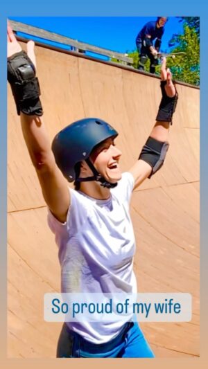 Rob 'Sluggo' Boyce Instagram - My wife started skating transition in her 30s. So when she declared she was going to drop in on a Vert ramp I was just a little bit terrified. She took 1 heavy slam. The next time, she was too far in the front seat and on the third attempt, she rode away. You can do anything you put your mind to. So proud of @kelstheroo not many skaters ever drop in on a big half pipe in their entire life. Well done Kelsey. ❤️🛹 #slam #commitment #commit #dropin #halfpipe #wife #proudhusband #tough #brave #girlskater #thankyouskateboarding #skateboard #skateboardingisfun #ronsramp