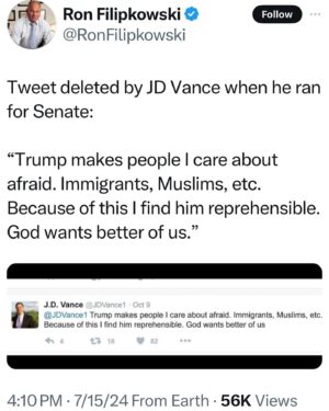 Roland S. Martin Instagram - Donald Trump’s VP pick, JD Vance, has no integrity. He’s as despicable as Trump.
