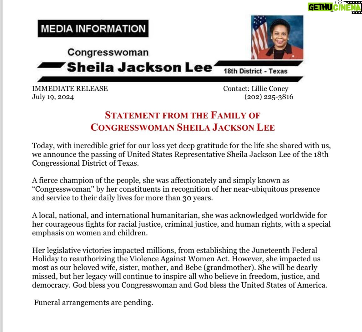 Roland S. Martin - 9.2K Likes - BREAKING NEWS: Congresswoman Sheila Jackson Lee has passed away.