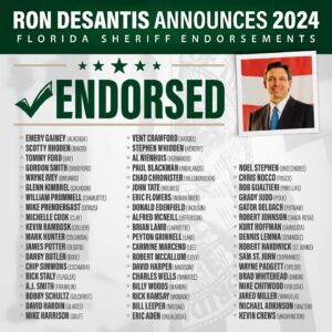 Ron DeSantis Instagram - I’m happy to endorse these candidates for Sheriff in Florida. These candidates reflect my administration’s dedication to upholding and enforcing the law.