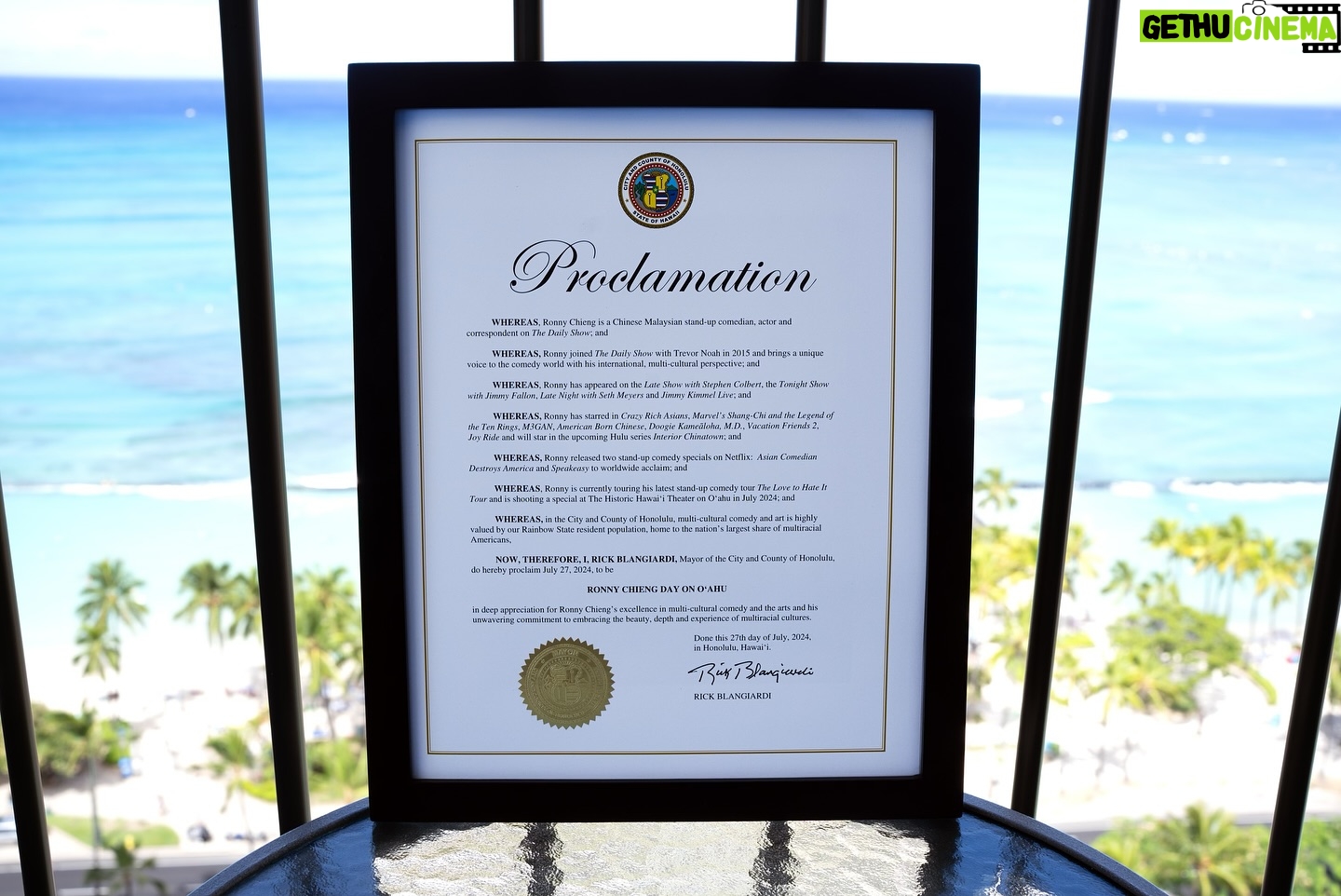 Ronny Chieng - 24.9K Likes - JULY 27 2024 OFFICIAL RONNY CHIENG DAY TODAY IN OAHU!
MAHALO HAWAII AND @mayorrickhnl. I HOPE I ALWAYS GIVE MORE THAN I TAKE HERE.
📸: Ryan Wilson