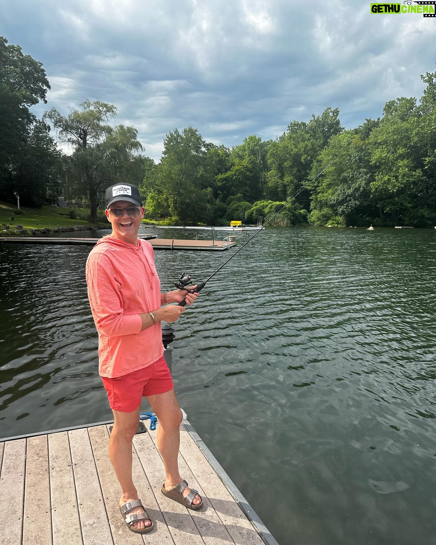 Ross Mathews - 3.5K Likes - There’s something fishy about this butch fisherman! 🎣 🐟 I used to fish all the time with my dad as a little kid. Turns out I’ve still got it - I tied up all our hooks and bait myself. I got two on the line, but lost them. My hubby actually caught one! I could do this every day - it’s cheaper than sushi in the city! 🍣