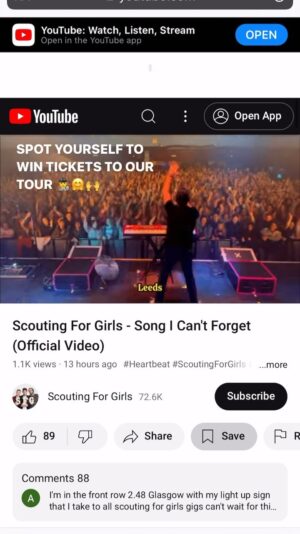 Roy Stride Instagram - ARE YOU IN OUR VIDEO? WIN TICKETS TO OUR TOUR ?

The video for SONG I CANT FORGET is OUT NOW. It has footage from every single show on the 2023 tour. As a thank you for appearing in the video we are giving you a chance to WIN MEET AND GREET TICKETS TO THIS YEARS TOUR - Simply watch the video and then add comment on YouTube including the time that you see yourself. (Tag whoever you were with too!) 

We’ll randomly choose one person one week later. They will win two tickets to a show of their choice on the tour, PLUS backstage passes to come back and say hi to the band, get a signed setlist AND poster AND photo with us after the show. 

BTW - we are doing summer festival version of the video which will be out in Sep!! So if you don’t spot yourself yet don’t panic!! 

https://linktr.ee/Scoutingforgirls