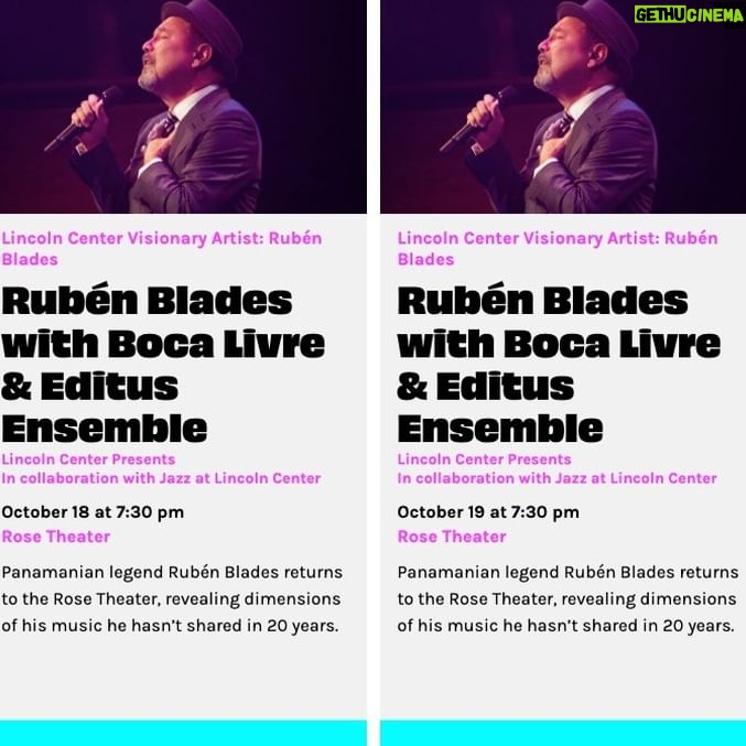 Rubén Blades - 2.5K Likes - LINCOLN CENTER "VISIONARY ARTIST" RUBEN BLADES
Programación en el Lincoln Center de New York:
2024 | Octubre 18 y 19
Rubén Blades con Boca Livre & Editus Ensamble
2024 | Noviembre 6
Proyección de "Yo no me llamo Rubén Blades" (film de Abner Benaim)
2025 | Marzo 30 y 21
"Maestra Vida" Rubén Blades con la la New York Philarmonic.
2025 | Mayo 14
Proyección de y conversatorio, "Crossover Dreams"
-
Más información👇
lincolncenter.org
@lincolncenter @jazzdotorg