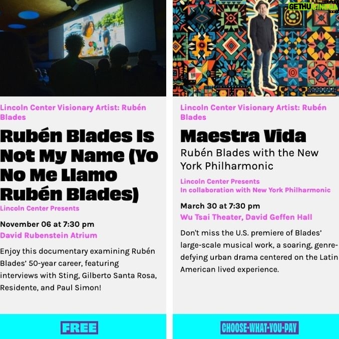 Rubén Blades - 2.5K Likes - LINCOLN CENTER "VISIONARY ARTIST" RUBEN BLADES
Programación en el Lincoln Center de New York:
2024 | Octubre 18 y 19
Rubén Blades con Boca Livre & Editus Ensamble
2024 | Noviembre 6
Proyección de "Yo no me llamo Rubén Blades" (film de Abner Benaim)
2025 | Marzo 30 y 21
"Maestra Vida" Rubén Blades con la la New York Philarmonic.
2025 | Mayo 14
Proyección de y conversatorio, "Crossover Dreams"
-
Más información👇
lincolncenter.org
@lincolncenter @jazzdotorg