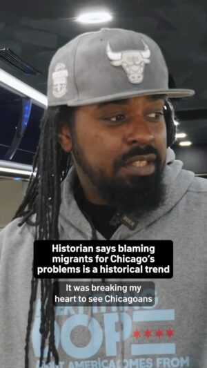 S. Dilla Thomas Instagram - In the Chicago area, many have welcomed new migrants with open arms, but there has also been intense pushback in different neighborhoods every time the city announces a new temporary shelter to house the migrants. This has resulted in racial tensions that have become a part of the story.⁠
.⁠
Is this a repeat of history? Chicago Urban Historian Shermann Dilla Thomas broke down how previous generations of migrants have been treated similarly. Full documentary at our #linkinbio.