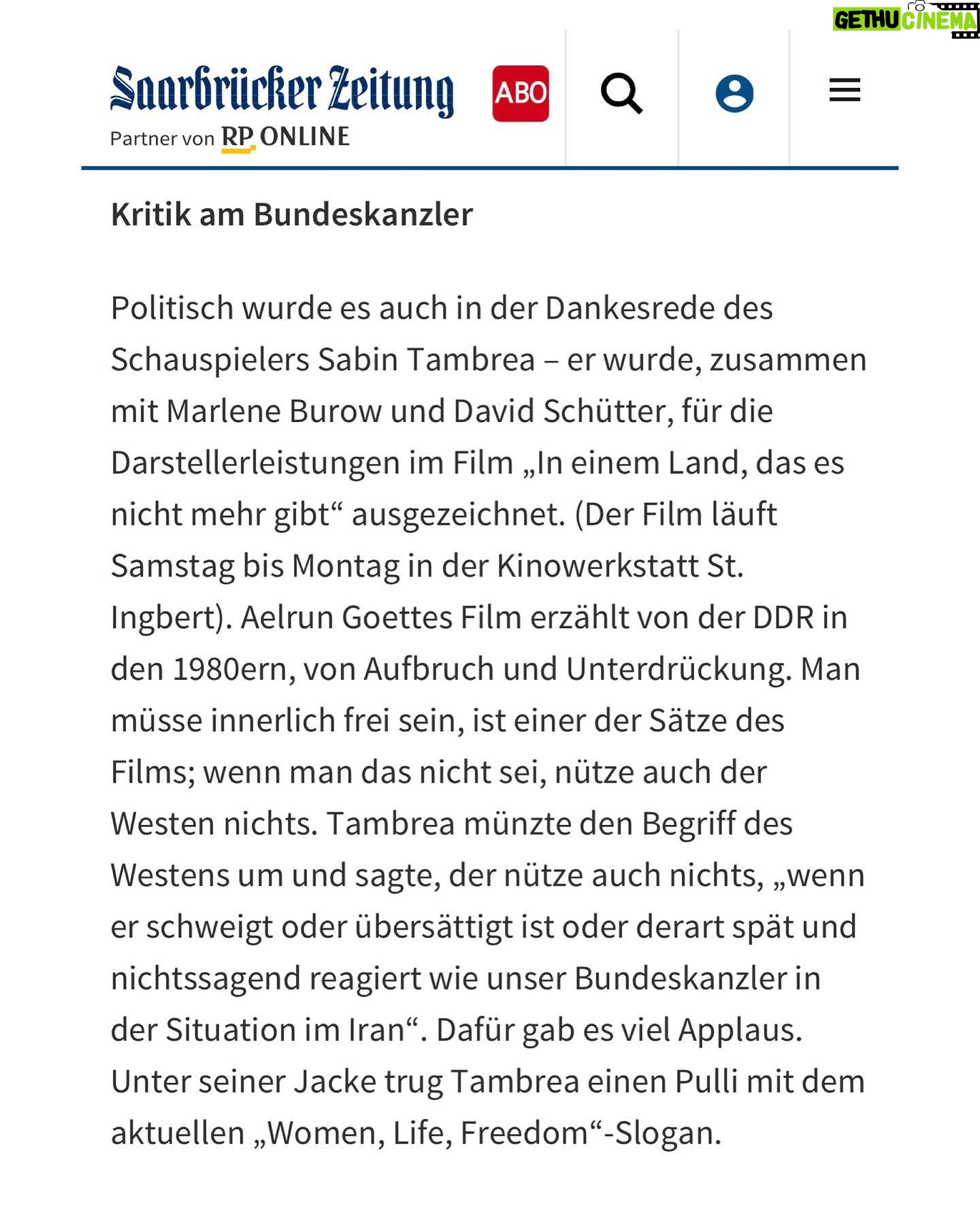 Sabin Tambrea - 4.8K Likes - Ich danke dem @guenterrohrbachfilmpreis für den Darstellerpreis 2022, den ich gemeinsam mit @marleneburow und @david.schuetter für unseren @in.einem.land.film entgegennehmen durfte. „Entweder du bist frei, dann bist du es überall, oder du bist es nicht, dann nützt dir auch der Westen nichts“ sagt meine Figur Rudi in einer Szene des Films. … weiter auf Bild 2 ->
Danke @elmira.rafizadeh und @leylapiedayesh für den Hoody und euren Einsatz ❤️
Danke auch fürs berichten und screenshot teilen dürfen (also hoffe ich 😊 ) @saarbrueckerzeitung 🙏
Und herzlichen Glückwunsch auch an unsere Regina @tiedekenstudios für das beste Kostümbild 2022!
#womanlifefreedom #iranprotests #iranrevolution #mahsaamini
.
.
.
.
.
#InEinemLand #Mode #Modell #DDRdesign #DDRkind
#DDRkunst #DDR #80er #80erstyle #Deutschland89 #Kino
#Kinofilm #Film #filmcrew #Dreharbeiten #Film #DeutscherFilm
#DeutschesKino #Tobis #TobisFilm #TobisFilmclub
@tobisfilmclub @marleneburow @sabintambrea @anjadihrberg_casting
@davidschuetter @claudiamichelsen @joerdis_triebel
@helene__grass #SvenEricBechtolf #BerndHölscher
@peter_schneider_schauspieler @aelrungoette @tania
@susakusche @zieglerfilm_germany @zieglerfilm
#BabelsbergFilm @gretchenfilm @peterhartwigfoto