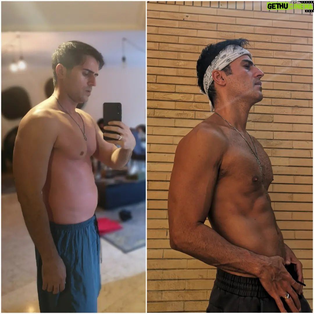 Sajjad Delafrooz - 3.7K Likes - The time between these two picture is 4 months. 4 months of home workouts and diet. No carbs, sweets, or even salt, just tasteless food.
I guess the toughest part wasn't working out in difficult circumstances, also wasn't seeing yummy food eaten in front of me but see my own belly popping out day and night.
.
#workout #SajjadDelafrooz