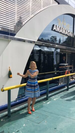 Samantha Brown Instagram - So excited to be back with @amawaterways on the Amamagna!  You’re looking at her proud Godmother who has returned to her ship after 5 years. 

Happy to be taking this journey with my family from Vilshofen, Germany to Budapest, Hungary and I’ll  be sharing my trip with you here!

I know a lot of you have questions about what it’s like to be on a river cruise.  Ask away! 

#sponsored #Europe #amawaterways #rivercruise #cruise #cruiselife #samanthabrown