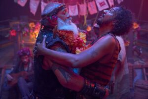 Samba Schutte Instagram - To those wondering why Roach is suddenly blind and wet during Calypso’s birthday and it never being explained (which is hilarious), here’s why: bobbing for plums in a tub full of cheap rum🌺☠️🏴‍☠️ Overacting brought to you courtesy of the Lecoq Acting School of Physical Comedy🤣
#OurFlagMeansDeath #ofmd #bts