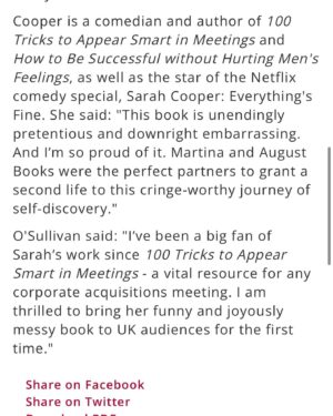 Sarah Cooper Instagram - Delighted to be working with the incredible @sarahcpr on FOOLISH publishing in October @augustbooks_news @sraihofer #newbooks #nonfiction #humour @canelo_co