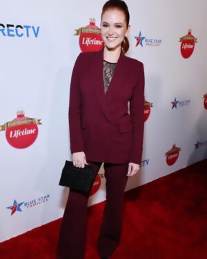 Sarah Drew Instagram - Had a blast last night at @lifetimetv @itsawonderfullifetime kickoff party honoring @bluestarfamilies . I hung out with my cast and crew from #acowboychristmasromance along with my beloved manager #adamgriffin . It was such a joy to hear @maxehrich sing the song he sings in my movie- as well as having the opportunity to meet several military spouses. What a night! Happy holidays! 
Tune into #acowboychristmasromance Saturday dec 9th at 8pm only on @lifetimetv 

Stylist: @karenraphael 
Stylist asst: @ilanauretsky 
Hair: @dereksyuen 
Makeup: @courthart1 

Suit: @dvf 
Bodysuit: @pinkoofficial 
Shoes: @malonesouliers
Clutch: @tylerellisofficial 
Jewels: @sterlingforever  @autumnfederici  @jakehelgren @tiamaggini