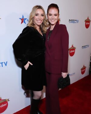 Sarah Drew Instagram - Had a blast last night at @lifetimetv @itsawonderfullifetime kickoff party honoring @bluestarfamilies . I hung out with my cast and crew from #acowboychristmasromance along with my beloved manager #adamgriffin . It was such a joy to hear @maxehrich sing the song he sings in my movie- as well as having the opportunity to meet several military spouses. What a night! Happy holidays! 
Tune into #acowboychristmasromance Saturday dec 9th at 8pm only on @lifetimetv 

Stylist: @karenraphael 
Stylist asst: @ilanauretsky 
Hair: @dereksyuen 
Makeup: @courthart1 

Suit: @dvf 
Bodysuit: @pinkoofficial 
Shoes: @malonesouliers
Clutch: @tylerellisofficial 
Jewels: @sterlingforever  @autumnfederici  @jakehelgren @tiamaggini